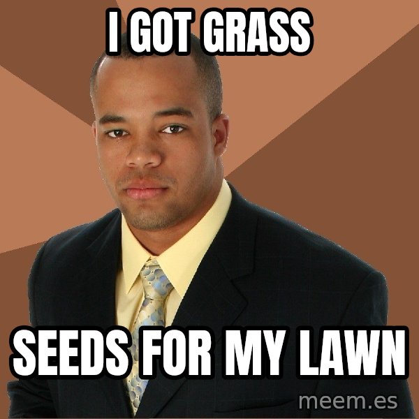 Successful Black Man meme: I GOT GRASS / SEEDS FOR MY LAWN