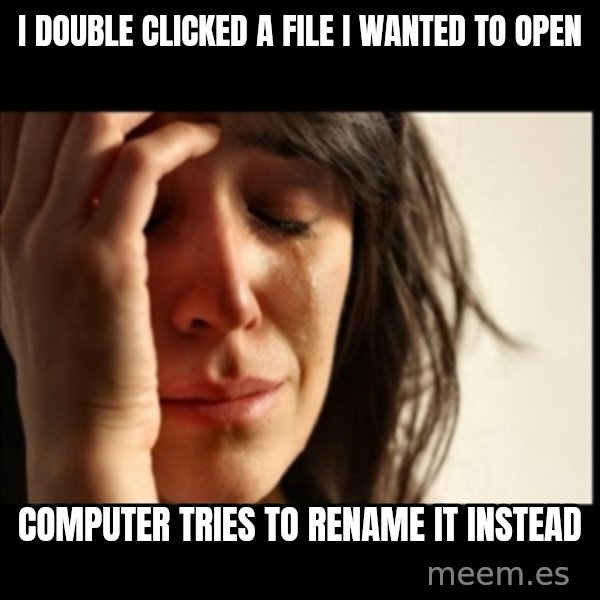 First World Problems meme: I double clicked a file i wanted to open / computer tries to rename it instead