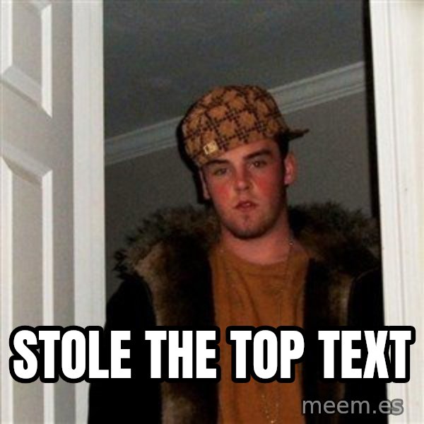 Scumbag Steve meme: stole the top text