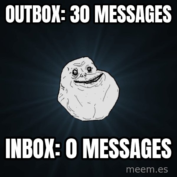 Forever Alone meme: outbox: 30 messages / inbox: 0 messages