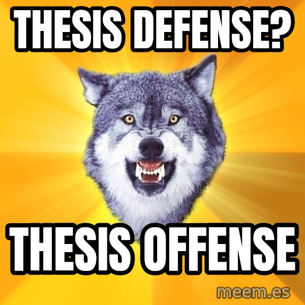 Courage Wolf meme: THESIS DEFENSE? / THESIS OFFENSE