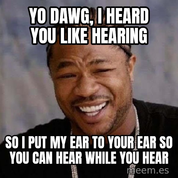 Yo Dawg meme: yo dawg, i heard you like hearing / so i put my ear to your ear so you can hear while you hear