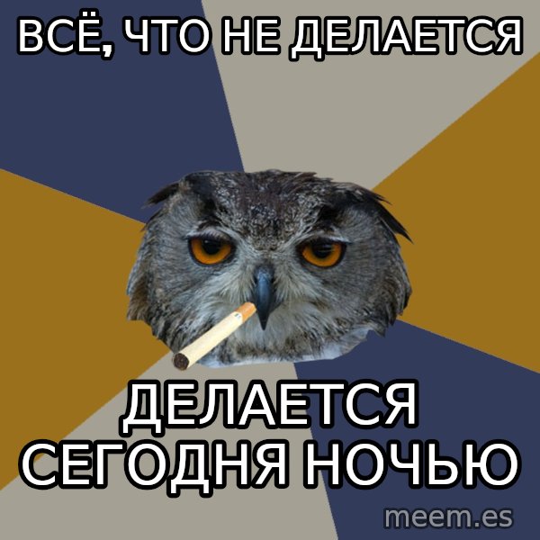 Art Student Owl meme: всё, что не делается / делается сегодня ночью