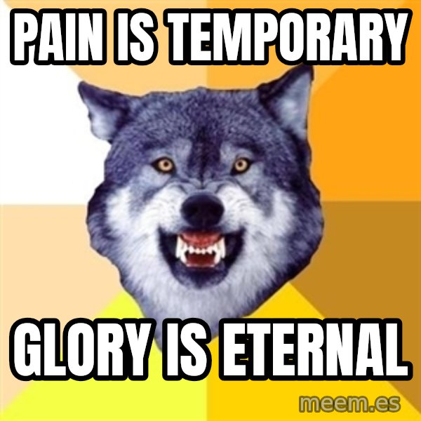 Courage Wolf meme: Pain is temporary / Glory is eternal