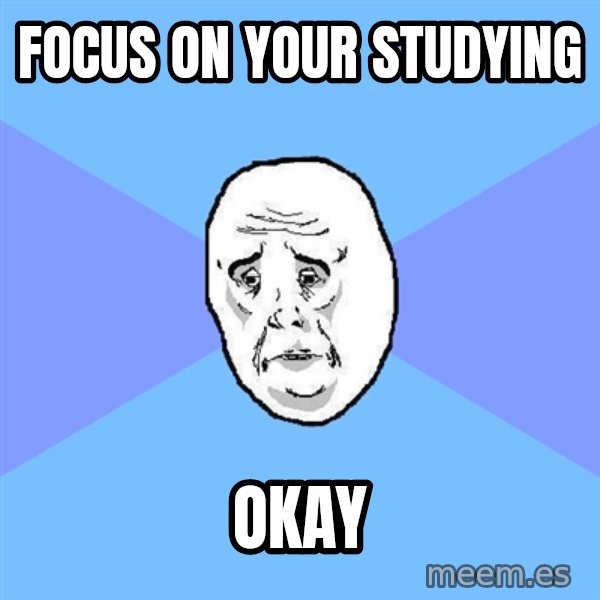 Okay Guy meme: focus on your studying / okay