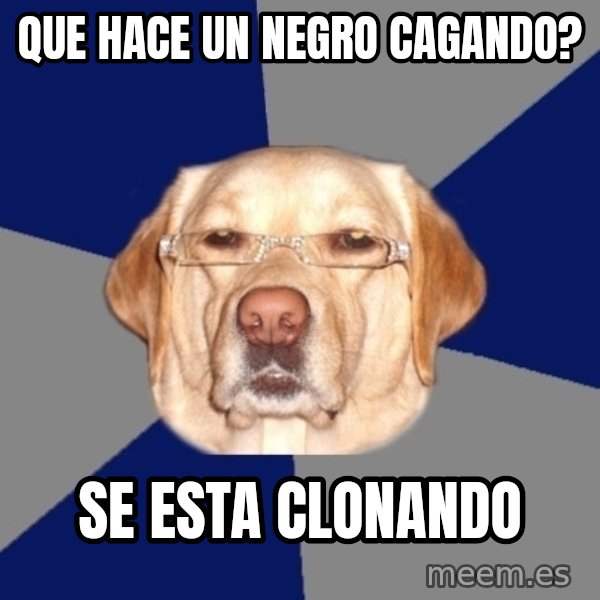 Racist Dawg meme: QUE HACE UN NEGRO CAGANDO? / SE ESTA CLONANDO