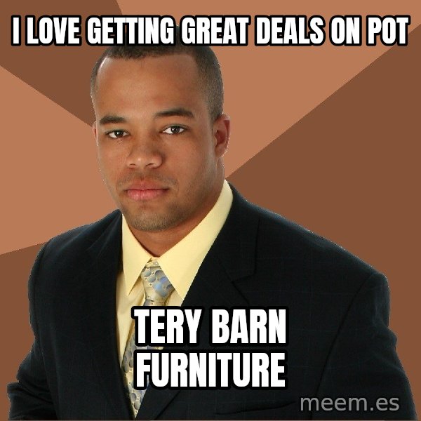 Successful Black Man meme: I love getting great deals on pot / tery barn furniture