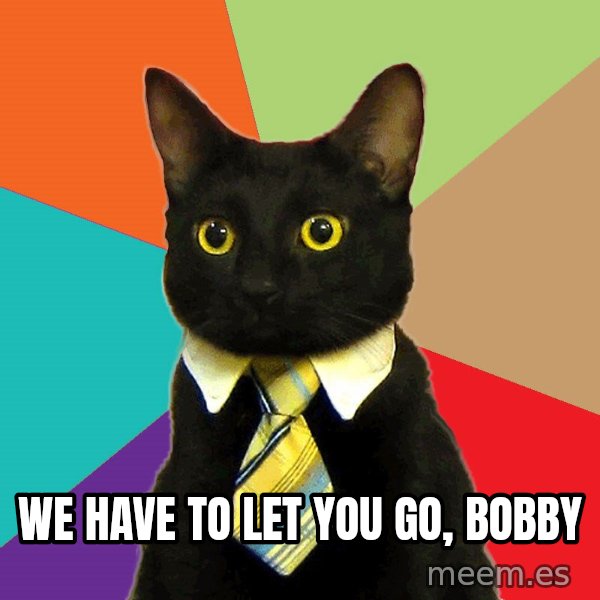 Business Cat meme: we have to let you go, bobby