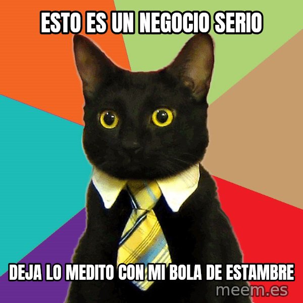 Business Cat meme: esto  es un negocio serio / deja lo medito  con mi bola de estambre