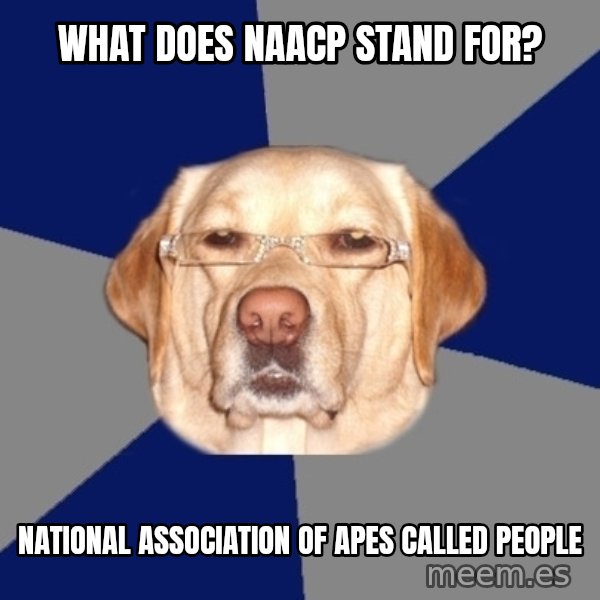 Racist Dawg meme: What does Naacp stand for? / national association of apes called people