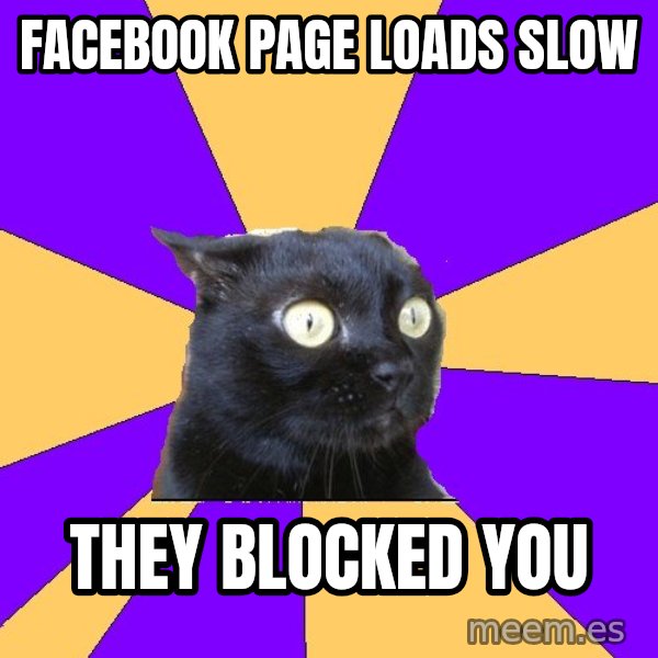 Anxiety Cat meme: facebook page loads slow / they blocked you