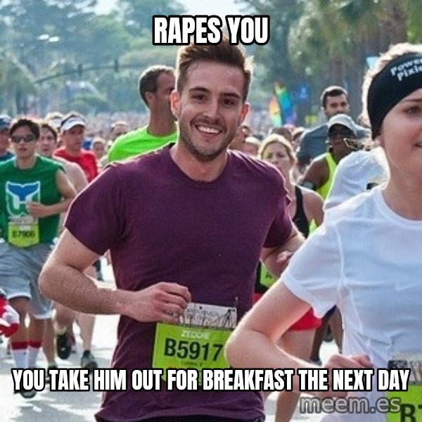 Ridiculously photogenic guy (Zeddie) meme: rapes you / you take him out for breakfast the next day
