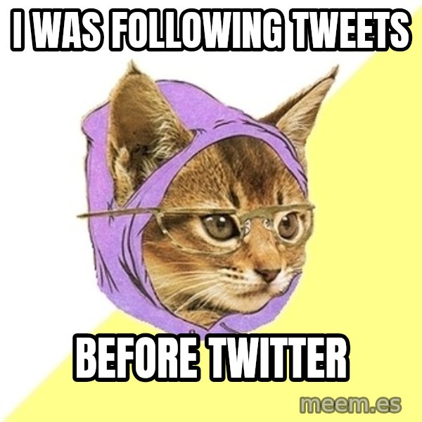 Hipster Kitty meme: I was following tweets / before twitter