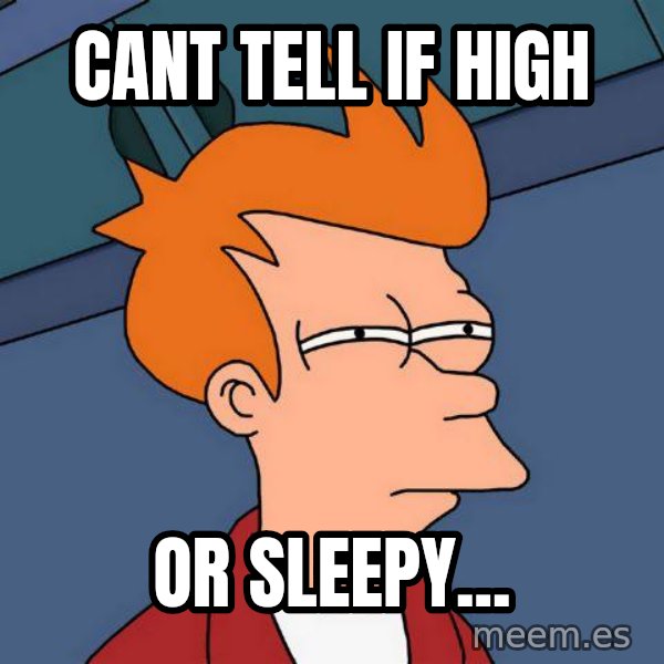 Futurama Fry meme: Cant tell if high / or sleepy...