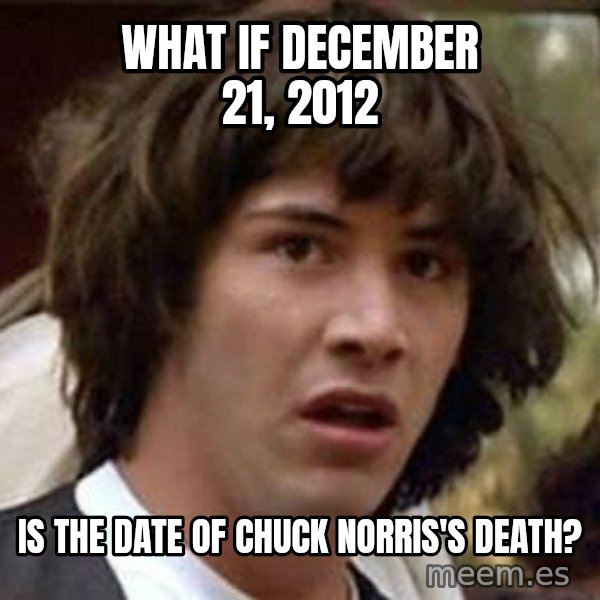 Conspiracy Keanu meme: what if december 21, 2012 / is the date of chuck norris's death?