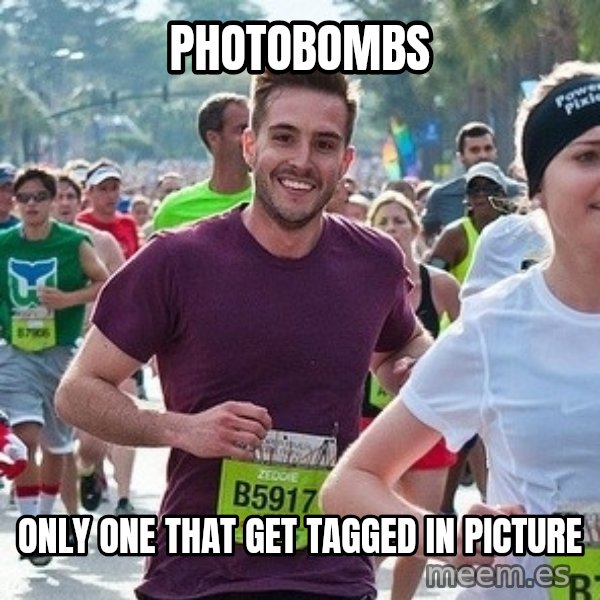Ridiculously photogenic guy (Zeddie) meme: photobombs / Only one that get tagged in picture