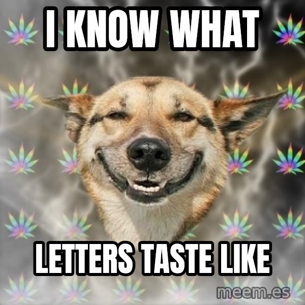 Stoner Dog meme: i know what / letters taste like