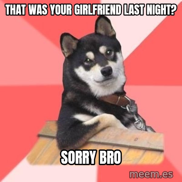 Cool Dog meme: that was your girlfriend last night? / sorry bro
