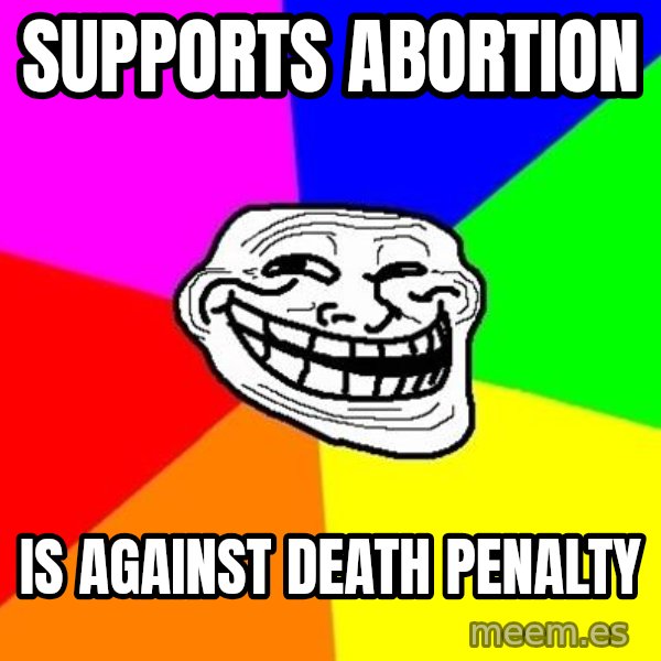 Trollface meme: Supports abortion / Is Against Death Penalty