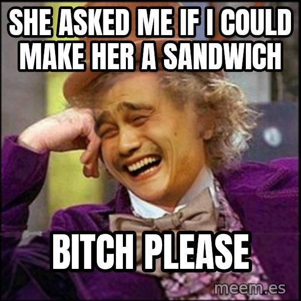yaowonkaxd meme: She asked me if i could make her a sandwich / bitch please
