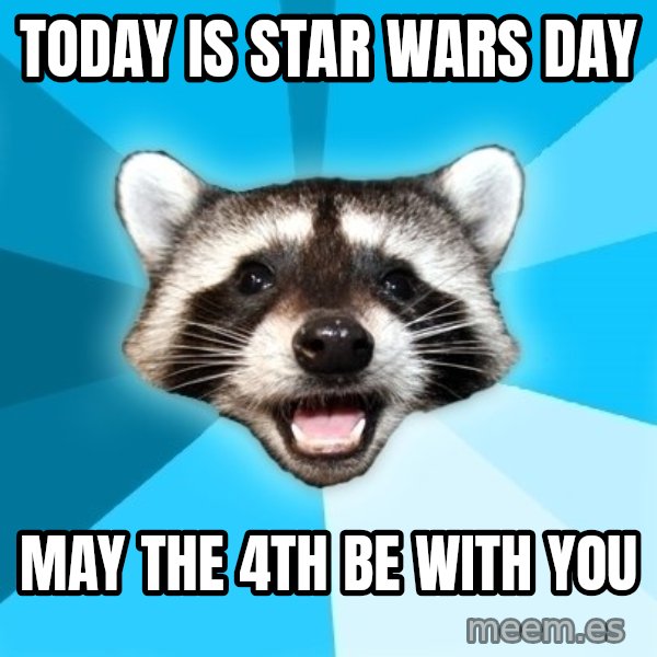 Lame Pun Coon meme: Today is Star Wars Day / May the 4th be with you