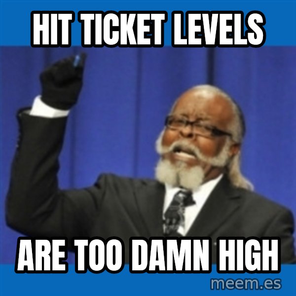 Too damn high meme: HIT Ticket levels / are too damn high