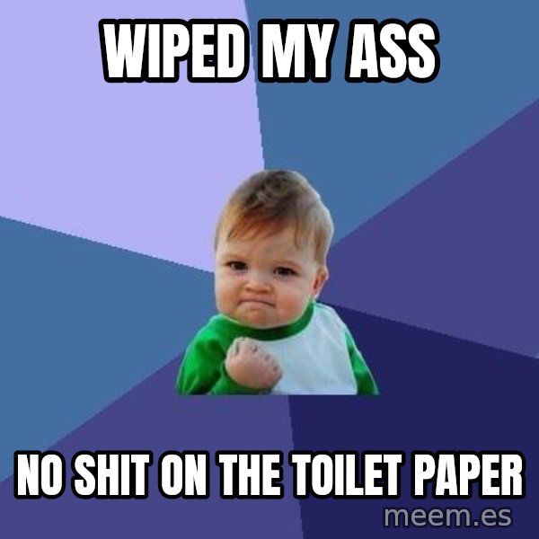 Success Kid meme: Wiped my ass / no shit on the toilet paper