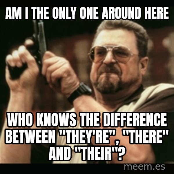 am i the only one around here meme: Am I the only one around here / who knows the difference between "they're", "there" and "their"?