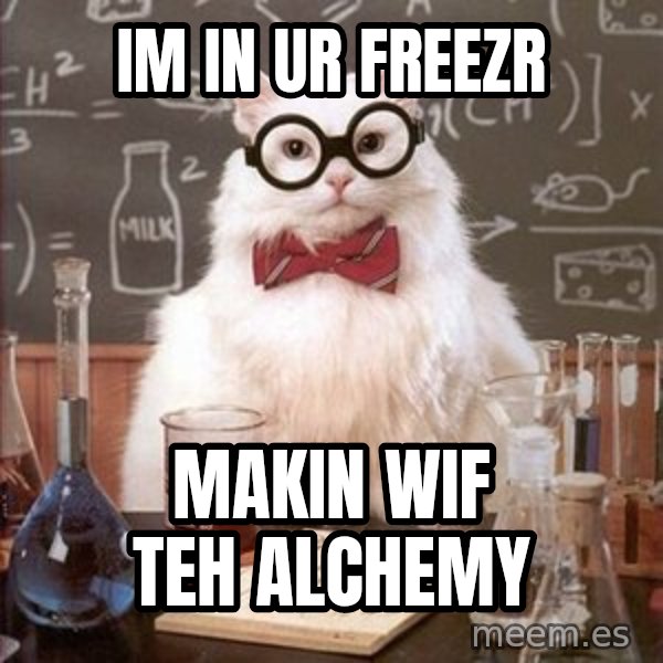 Chemistry Cat meme: im in ur freezr / MAKIN WIF TEH ALCHEMY