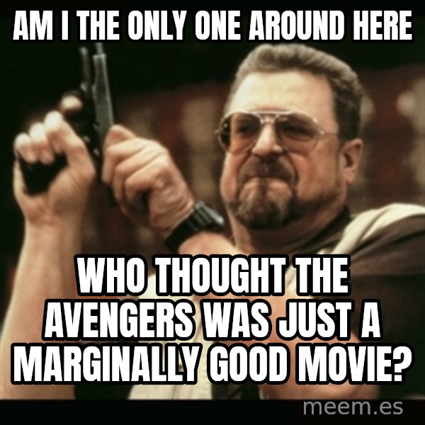 am i the only one around here meme: Am I The only one around here / Who thought the Avengers was just a marginally good movie?