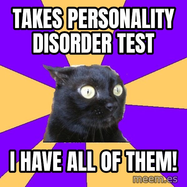 Anxiety Cat meme: Takes personality disorder test / I have all of them!
