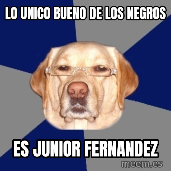 Racist Dawg meme: lo unico bueno de los negros / es junior fernandez