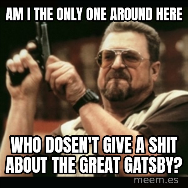 am i the only one around here meme: Am i the only one around here / who dosen't give a shit about the great gatsby?