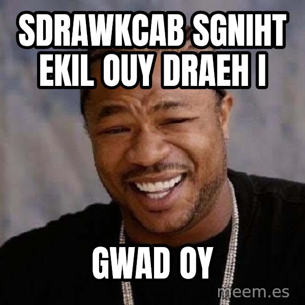Yo Dawg meme: sdrawkcab sgniht ekil ouy draeh i / gwad oy