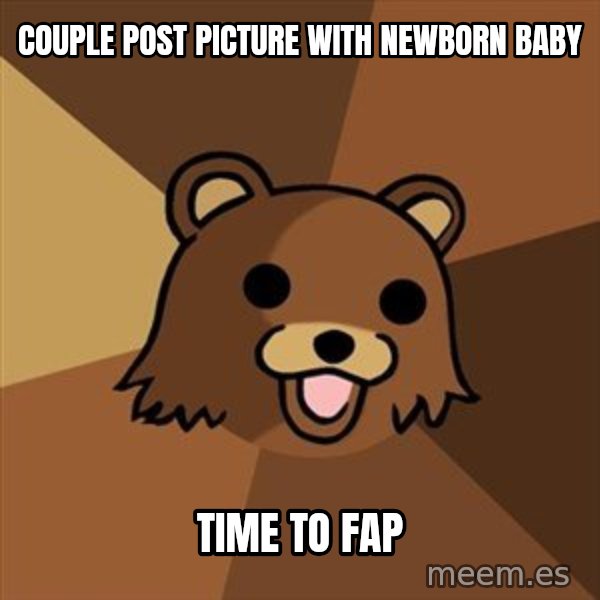 Pedobear meme: Couple post picture with newborn baby / time to fap