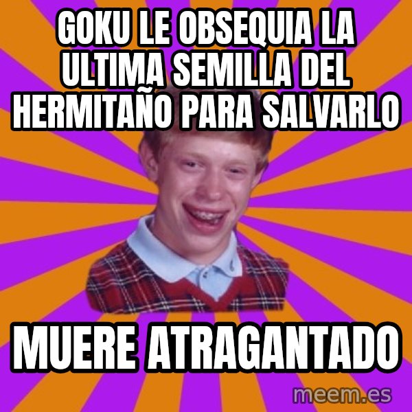 Unlucky Brian Strikes Again meme: Goku le obsequia la ultima semilla del hermitaño para salvarlo / Muere atragantado