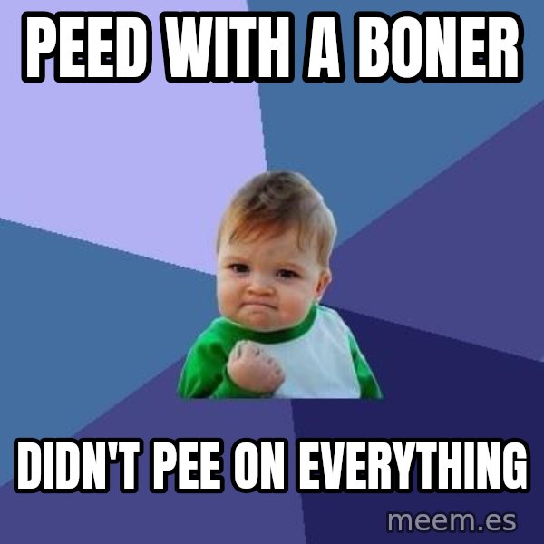 Success Kid meme: Peed with a boner / Didn't pee on everything