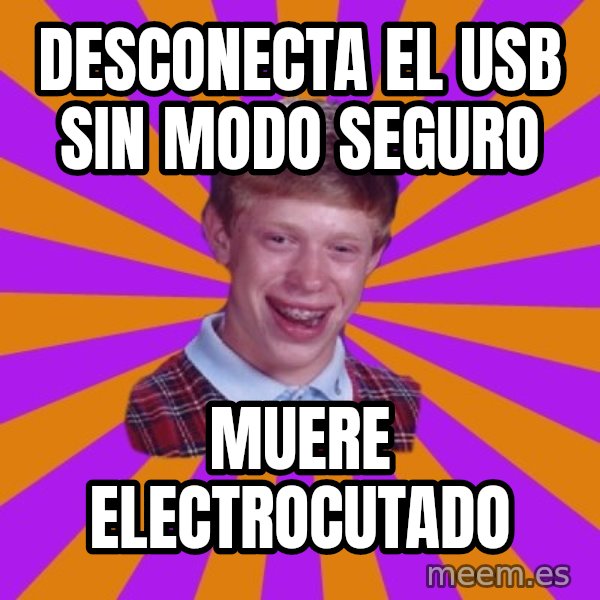 Unlucky Brian Strikes Again meme: desconecta el usb sin modo seguro / muere electrocutado
