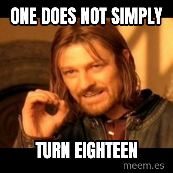 Does not simply walk into mordor Boromir  meme: one does not simply / turn eighteen