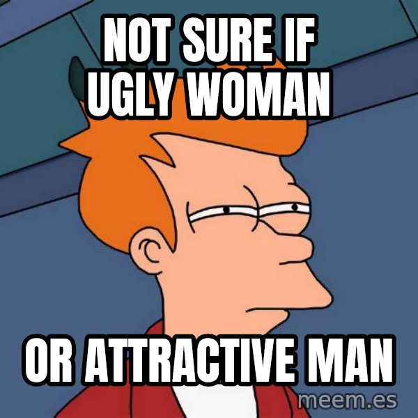 Futurama Fry meme: Not sure if ugly woman / or attractive man