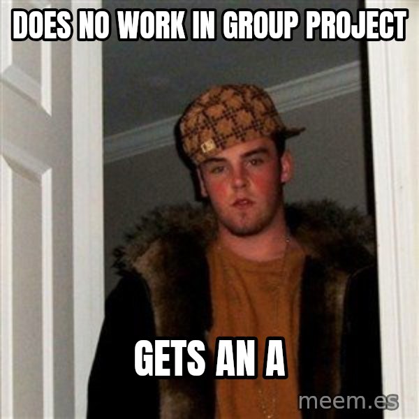 Scumbag Steve meme: Does no work in group project / gets an A