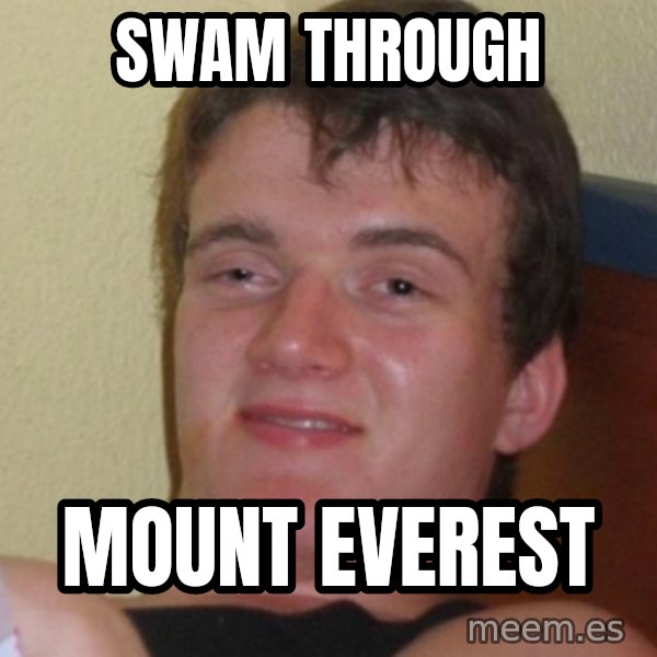 Stoner Stanley meme: Swam through / Mount Everest