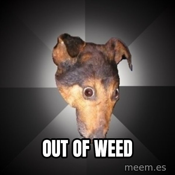 Depression Dog meme: out of weed