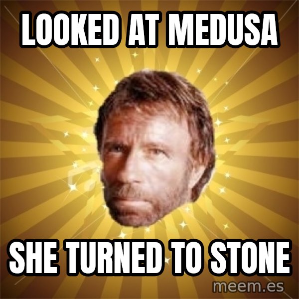 Chuck Norris Advice meme: LoOked at medusa / She turned to stone