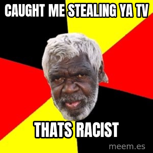 Aboriginal meme: Caught me stealing ya tv / thats racist