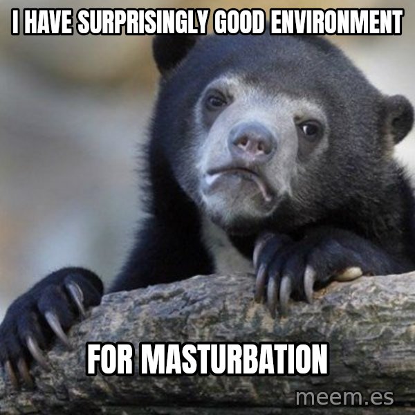 Confession Bear meme: I have surprisingly good environment / for masturbation