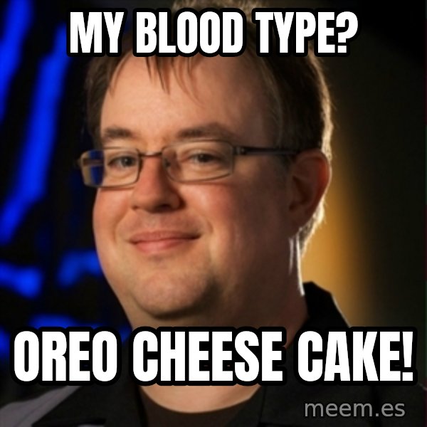 Jay Wilson Diablo 3 meme: my blood type? / oreo cheese cake!