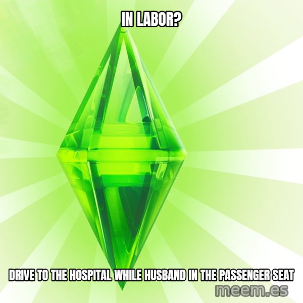 Sims meme: IN LABOR? / DRIVE TO THE HOSPITAL WHILE HUSBAND IN THE PASSENGER SEAT