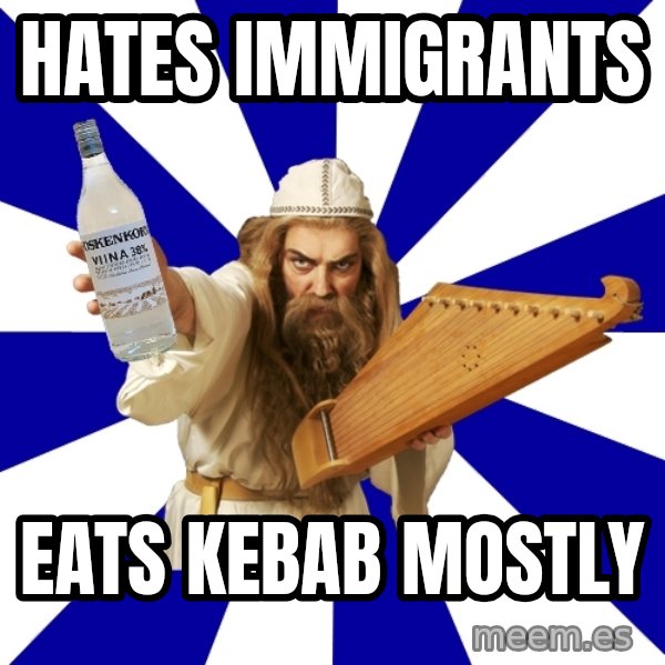 FinnishProblems meme: HATEs IMMIGRANTS / eats kebab mostly