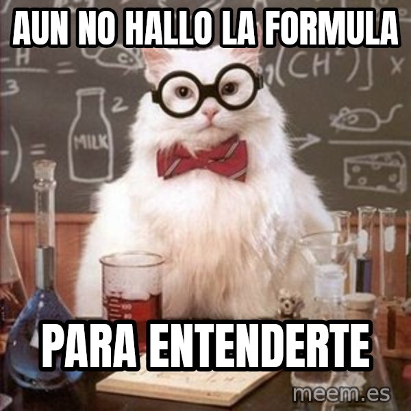 Chemistry Cat meme: aun no hallo la formula / para entenderte